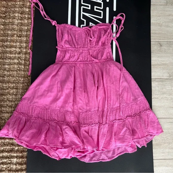 Free People Pink Casual Mini Dress boho-size M - Picture 1 of 7